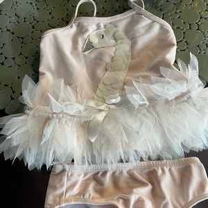 Orig $60 Biscotti designer 18 month girls 2-pc bikini - pink with swan like new